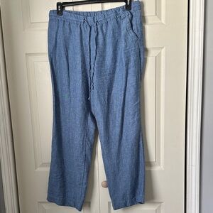 Casual Blue Linen Pants Petite Large